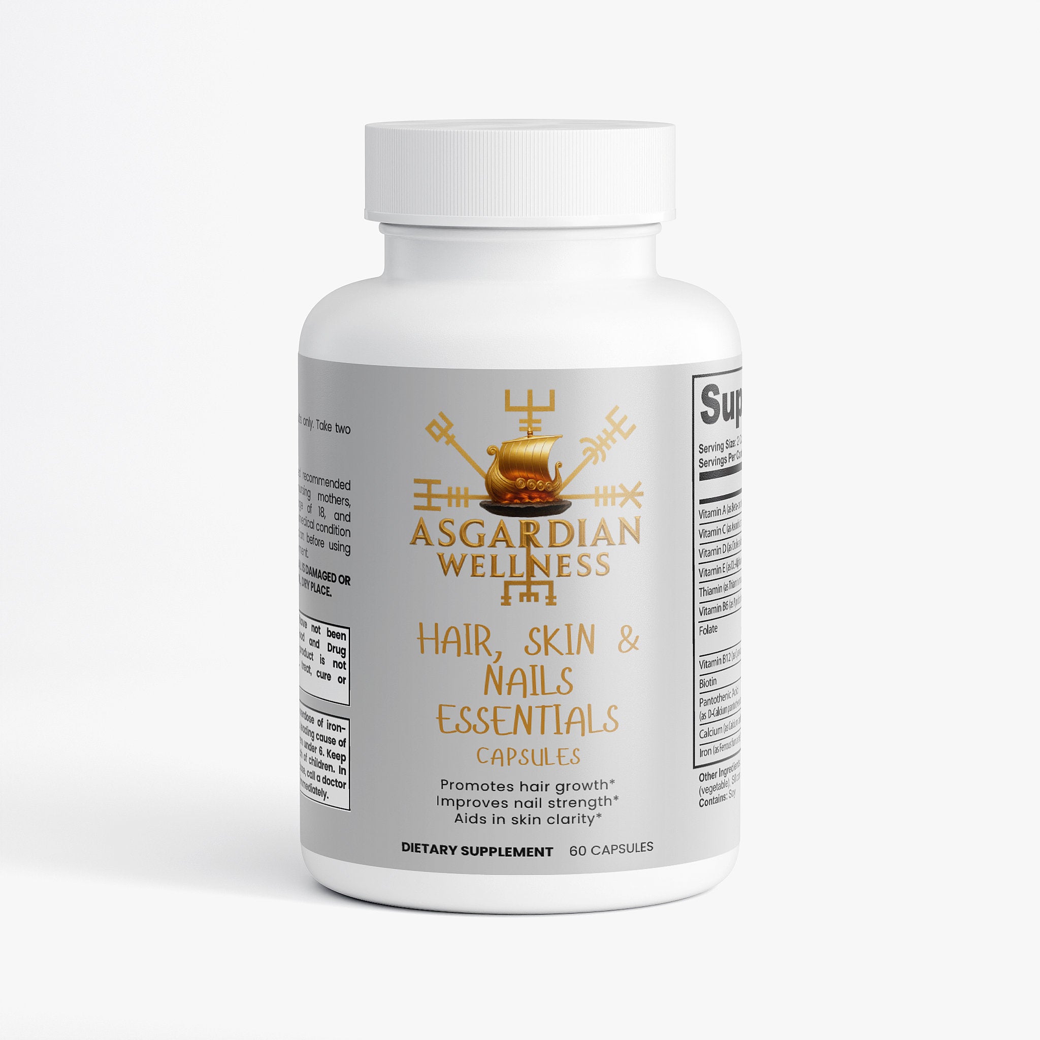 Asgardian Wellness daily vitamin product photo featuring natural, Viking‑inspired wellness support - Hair skin and nails