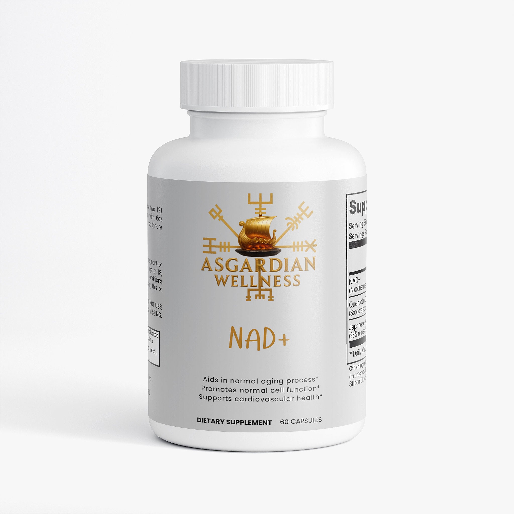Asgardian Wellness daily vitamin product photo featuring natural, Viking‑inspired wellness support - NAD+