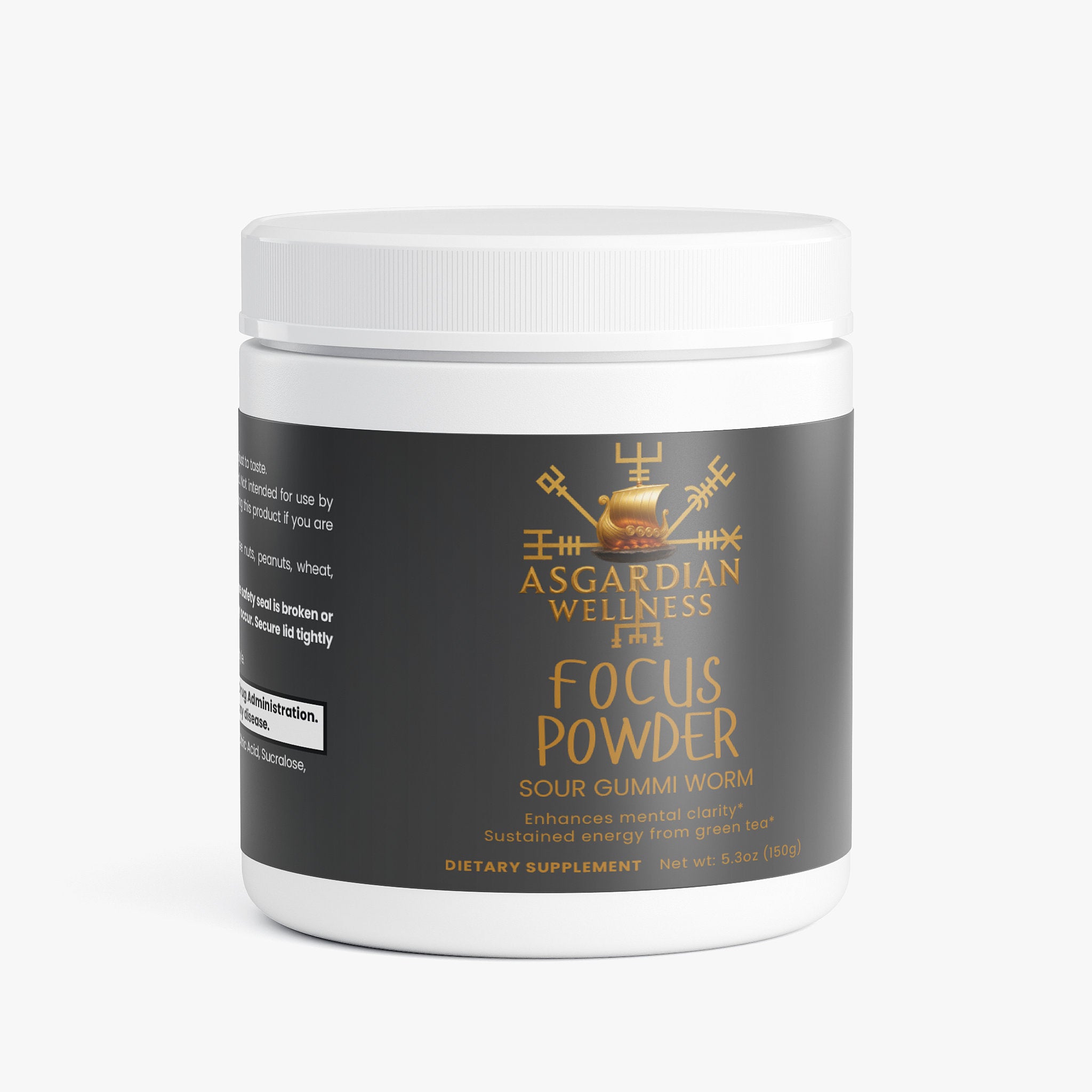 Asgardian Wellness fitness supplement product photo featuring natural, Viking‑inspired performance nutrition - Focus powder