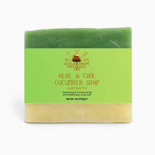 Asgardian Wellness natural soap bar product photo with Viking‑inspired branding - aloe and cucumber 