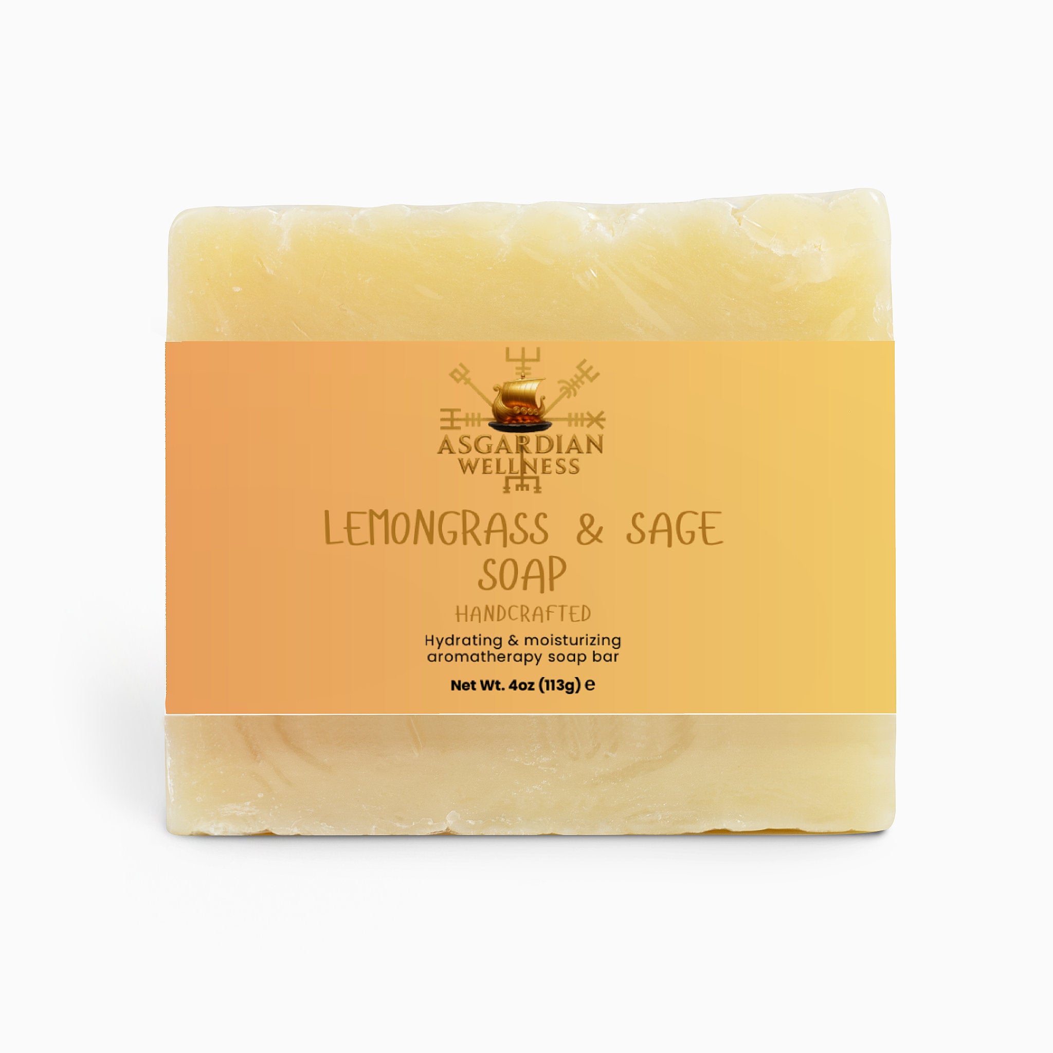 Asgardian Wellness natural soap bar product photo with Viking‑inspired branding - lemongrass and sage 