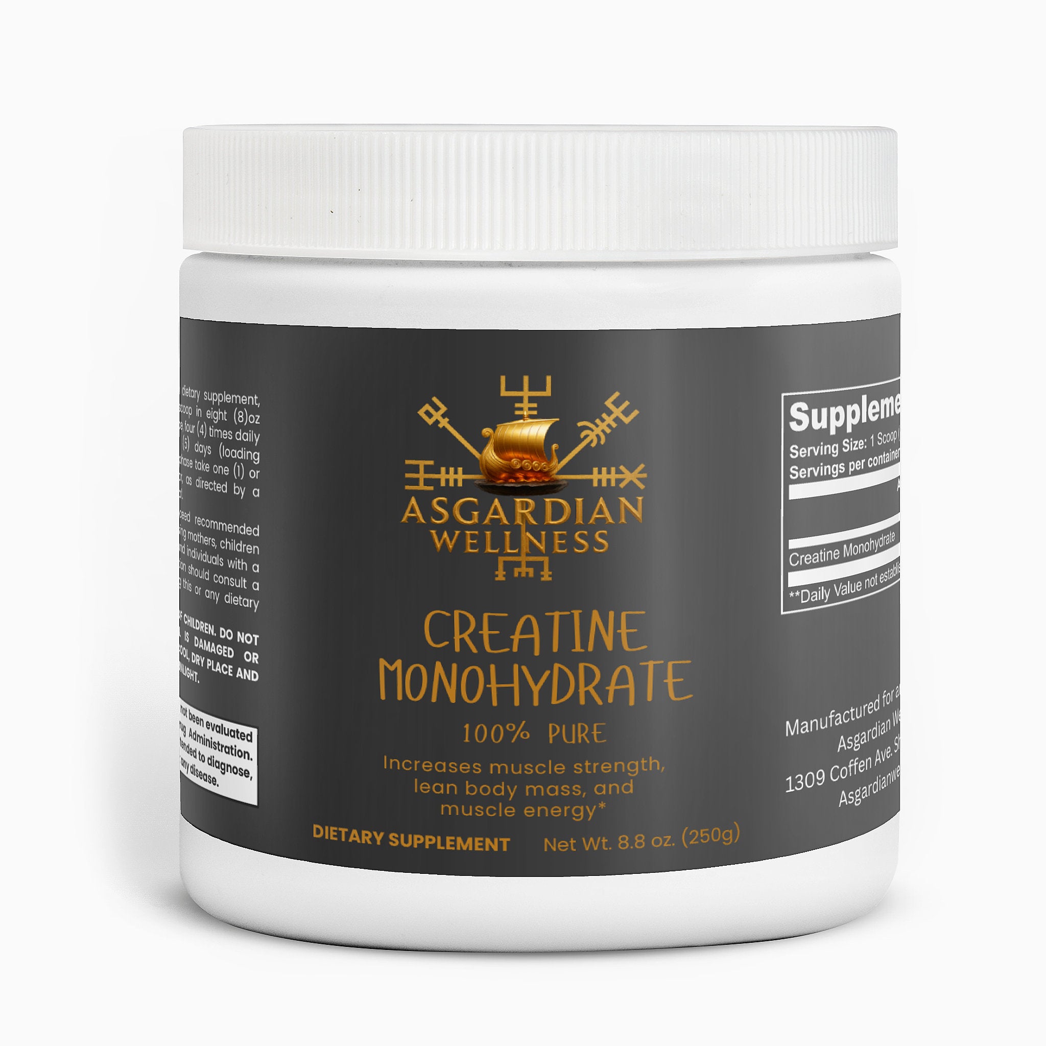 Asgardian Wellness fitness supplement product photo featuring natural, Viking‑inspired performance nutrition - Creatine 