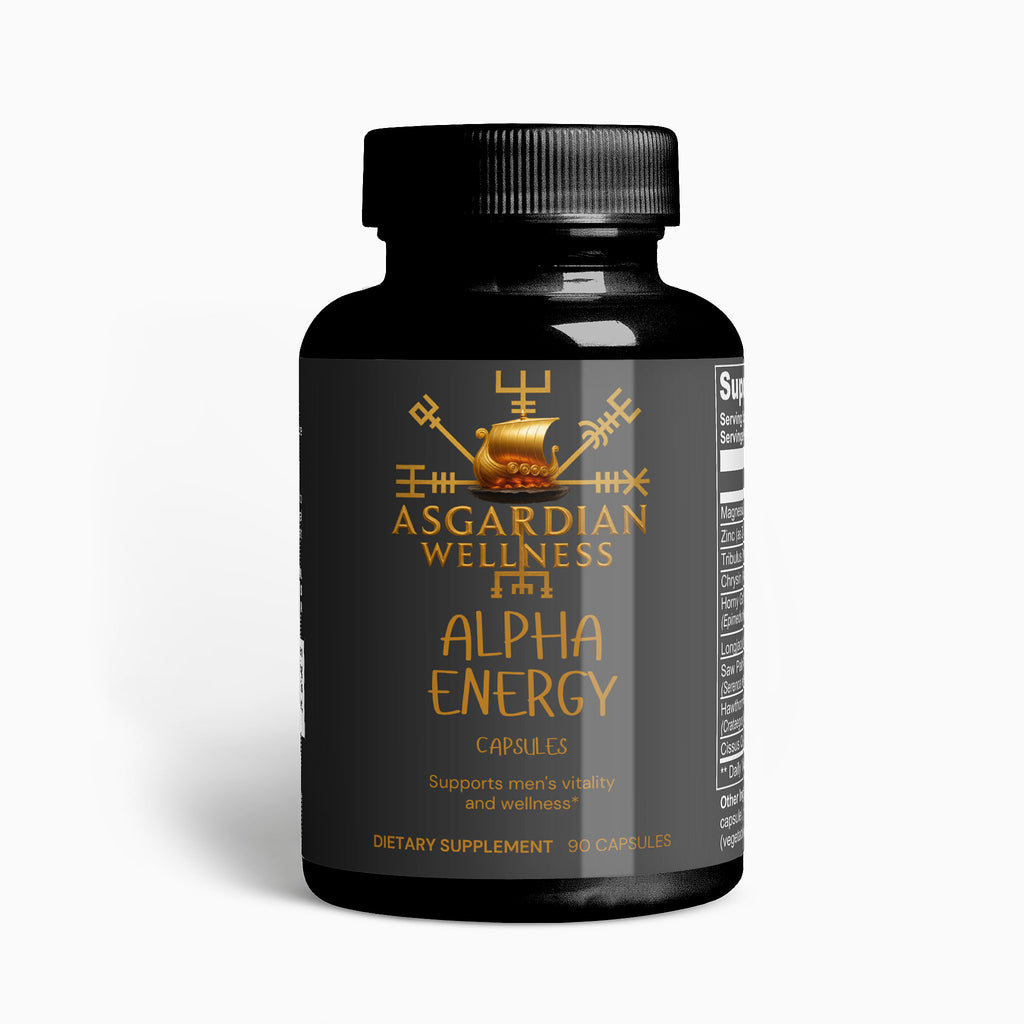 Asgardian Wellness fitness supplement product photo featuring natural, Viking‑inspired performance nutrition - Alpha Energy 