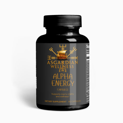 Asgardian Wellness fitness supplement product photo featuring natural, Viking‑inspired performance nutrition - Alpha Energy 