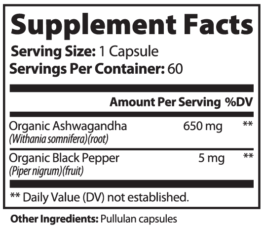 Nutrition Facts panel for Asgardian Wellness clean, natural fitness supplements.