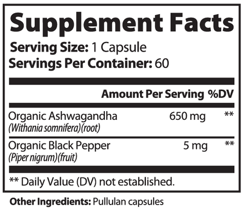 Nutrition Facts panel for Asgardian Wellness clean, natural fitness supplements.