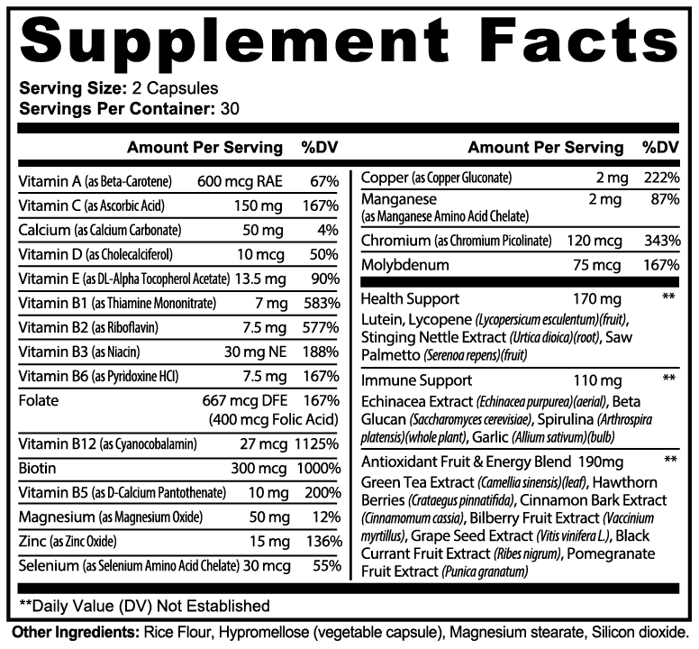Nutrition Facts panel for Asgardian Wellness clean, natural fitness supplements.