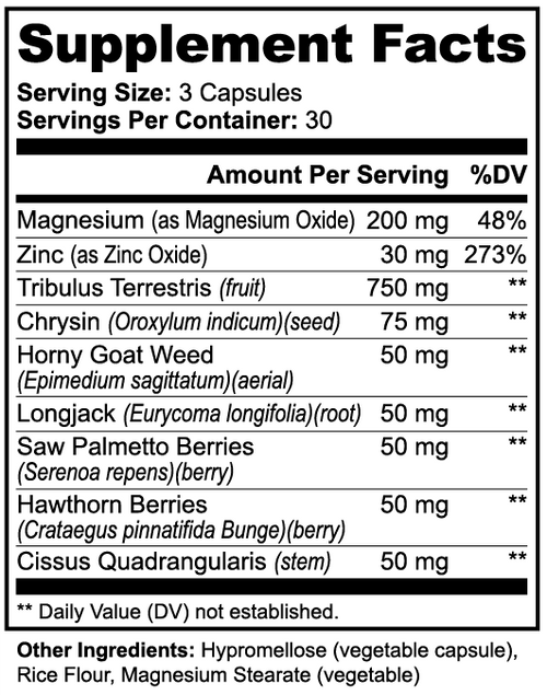 Nutrition Facts panel for Asgardian Wellness clean, natural fitness supplements.