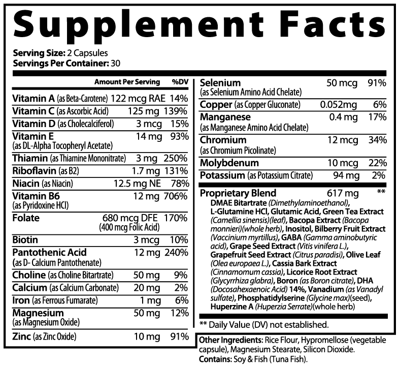 Nutrition Facts panel for Asgardian Wellness clean, natural fitness supplements.