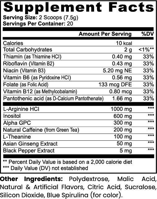 Nutrition Facts panel for Asgardian Wellness clean, natural fitness supplements.