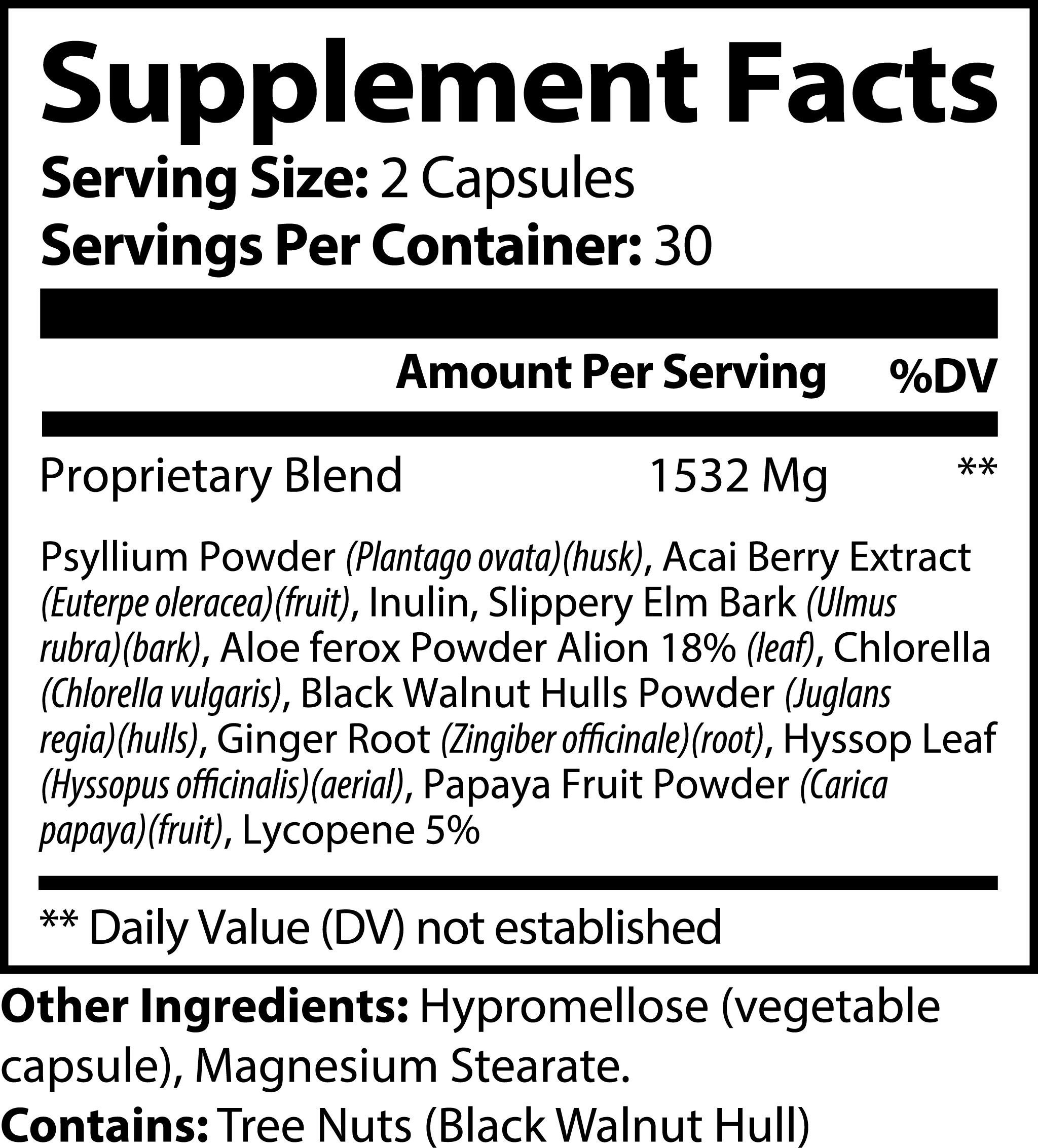 Nutrition Facts panel for Asgardian Wellness clean, natural fitness supplements.