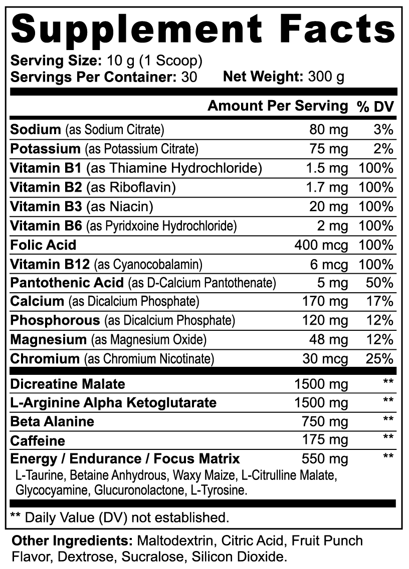 Nutrition Facts panel for Asgardian Wellness clean, natural fitness supplements.