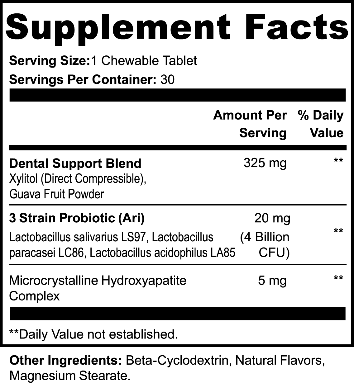 Nutrition Facts panel for Asgardian Wellness clean, natural fitness supplements.