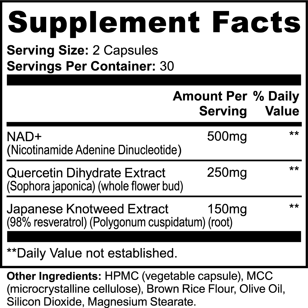 Nutrition Facts panel for Asgardian Wellness clean, natural fitness supplements.