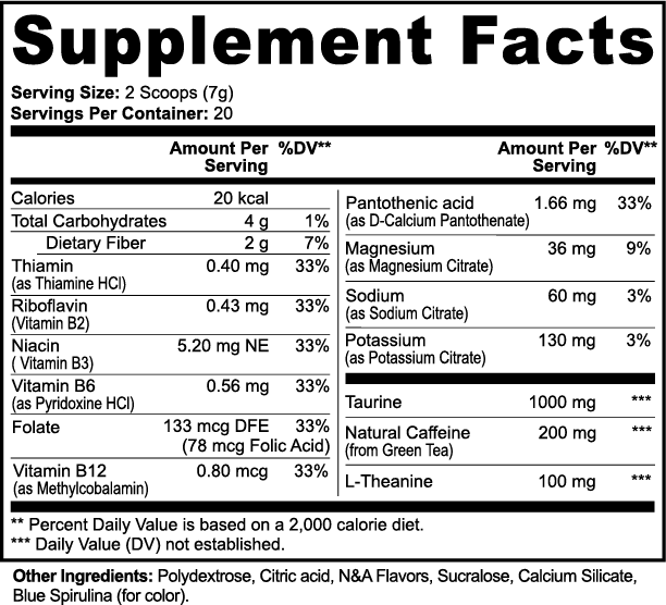 Nutrition Facts panel for Asgardian Wellness clean, natural fitness supplements.